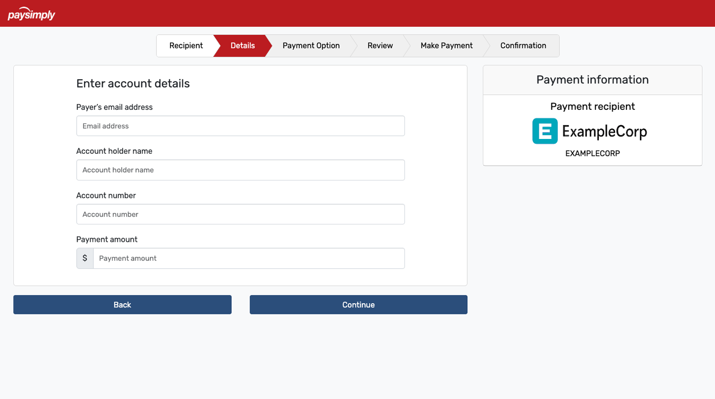PaySimply dedicated landing page with your logo and custom URL